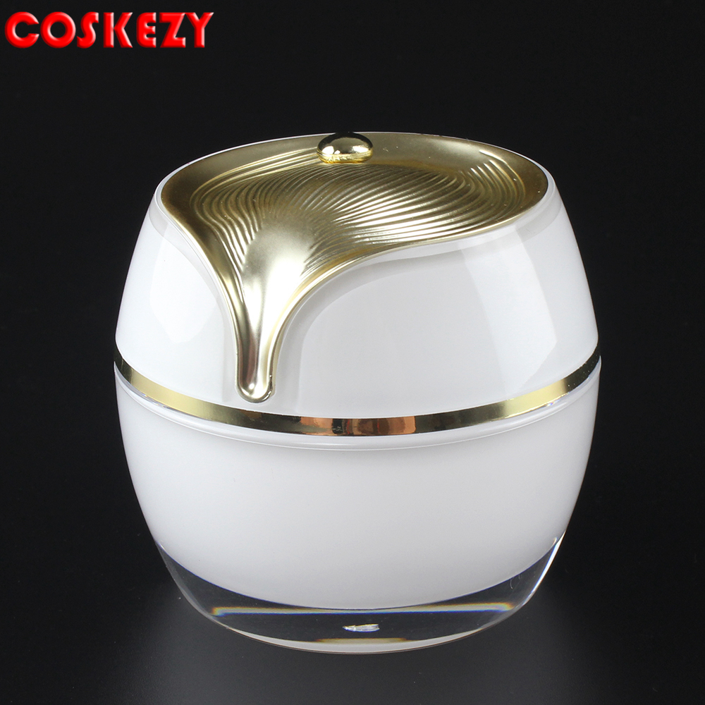 Flounced White Empty Plastic Facial Cream Jar with Gold Lids with Pure White Cosmetic Acrylic Jar