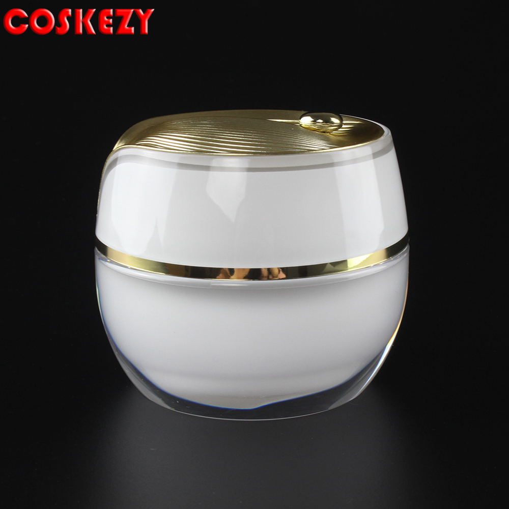 Flounced White Empty Plastic Facial Cream Jar with Gold Lids with Pure White Cosmetic Acrylic Jar