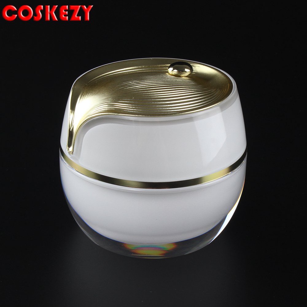 Flounced White Empty Plastic Facial Cream Jar with Gold Lids with Pure White Cosmetic Acrylic Jar