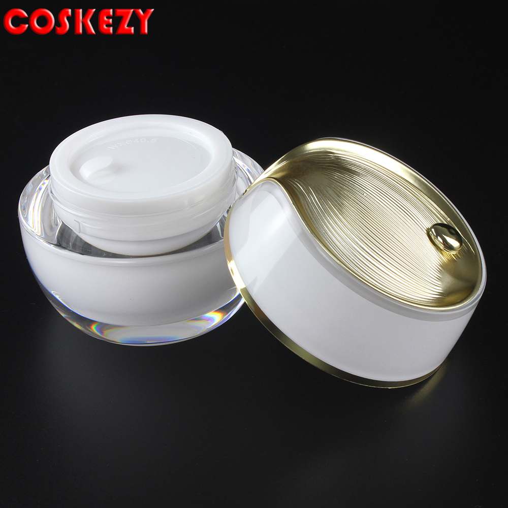 Flounced White Empty Plastic Facial Cream Jar with Gold Lids with Pure White Cosmetic Acrylic Jar