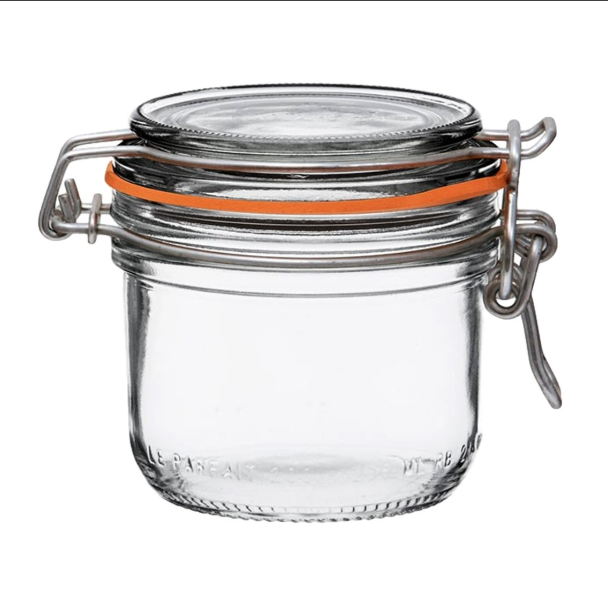 Foie Gras Glass Jar Stainless Steel Wire Wide Mouth French with Straight Bodies Glass Lids Rubber Seals 125ml 4oz