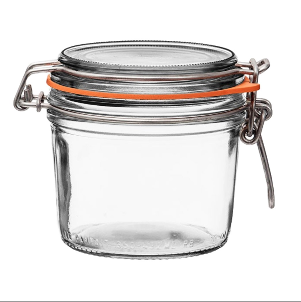 Foie Gras Glass Jar Stainless Steel Wire Wide Mouth French with Straight Bodies Glass Lids Rubber Seals 125ml 4oz