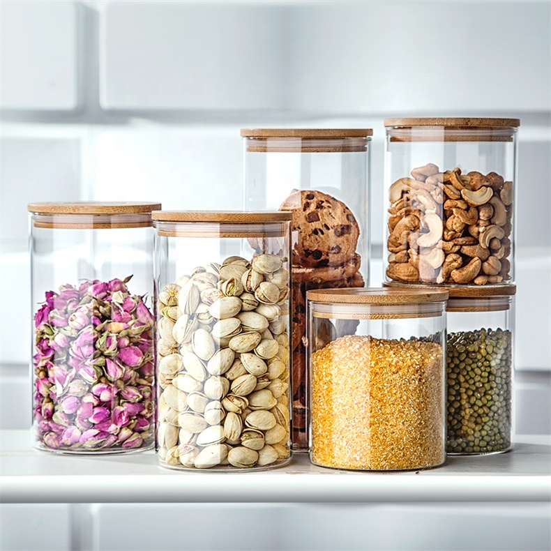 Food Canister Borosilicate Glass Jar Storage with BambooWooden Lid