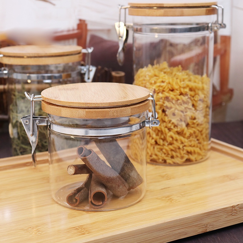 Food Container Storage Clear Borosilicate Coffee Cookie Empty Candy Glass Clip Lid Jars