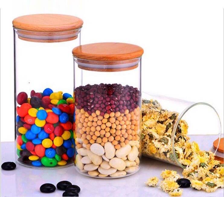 Food Containers Sealed Clean Glass Jars 500 ml/750 ml/1000 ml And More With Wood Lid Freezer/Heat Resistant Tea Coffee Canister