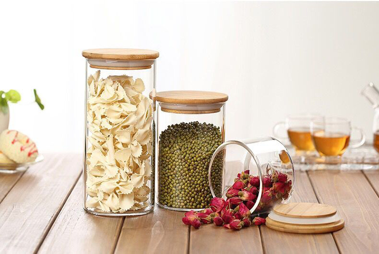 Food Containers Sealed Clean Glass Jars 500 ml/750 ml/1000 ml And More With Wood Lid Freezer/Heat Resistant Tea Coffee Canister