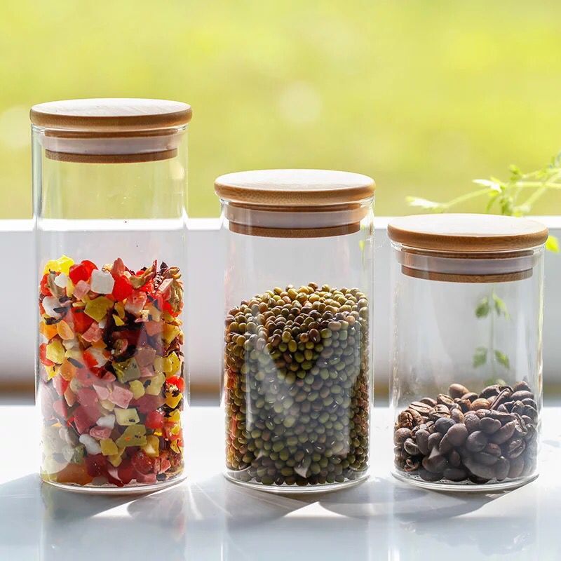 Food Containers Sealed Clean Glass Jars 500 ml/750 ml/1000 ml And More With Wood Lid Freezer/Heat Resistant Tea Coffee Canister