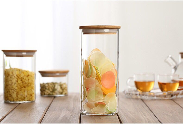 Food Containers Sealed Clean Glass Jars 500 ml/750 ml/1000 ml And More With Wood Lid Freezer/Heat Resistant Tea Coffee Canister