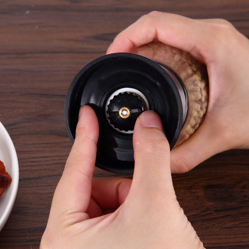 Food Degree Stainless Steel Grinder Durable Glass Body Ceramic Rotor Adjustable Coarseness Tresh Lock Lid Spices Herbs Bottle