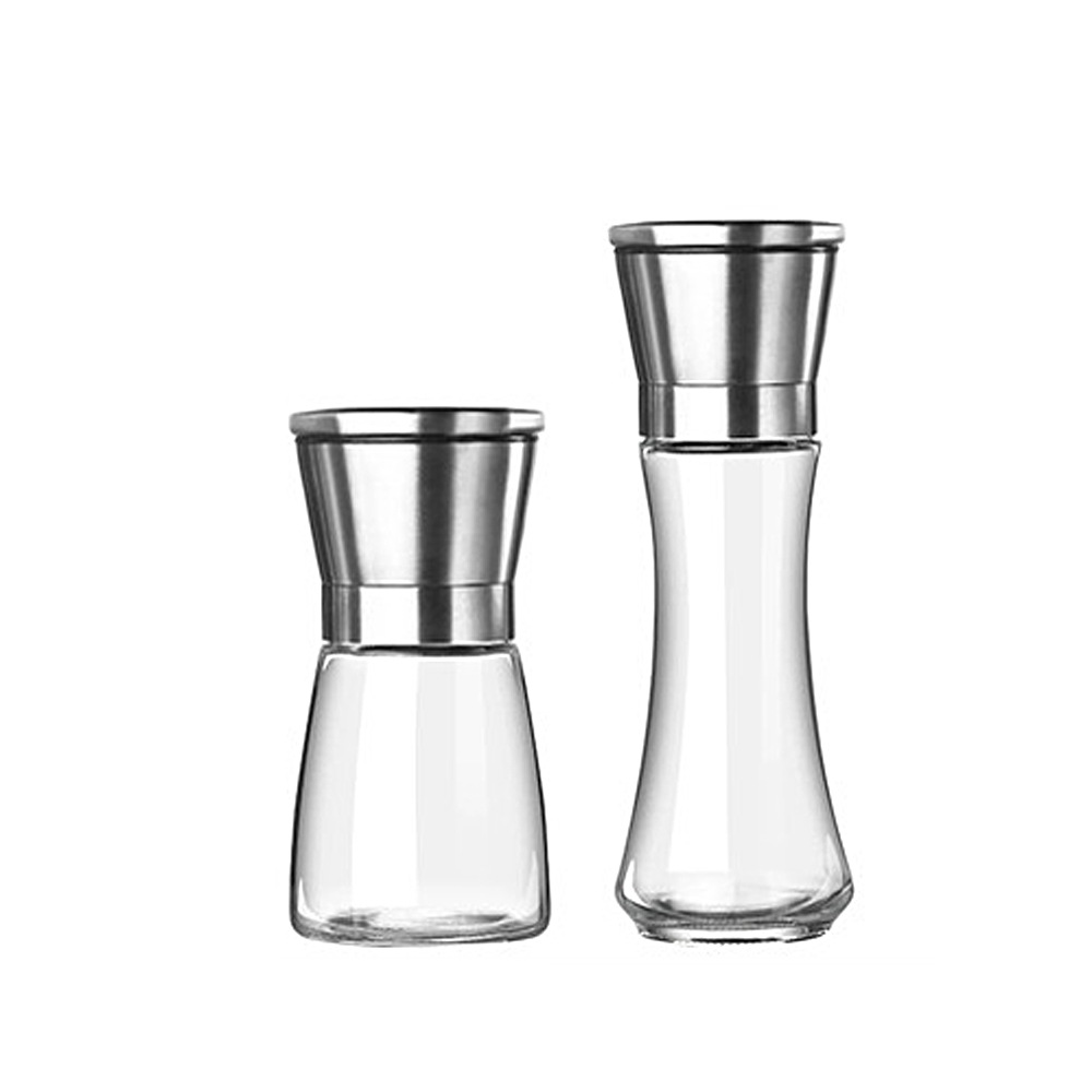 Food Degree Stainless Steel Grinder Durable Glass Body Ceramic Rotor Adjustable Coarseness Tresh Lock Lid Spices Herbs Bottle