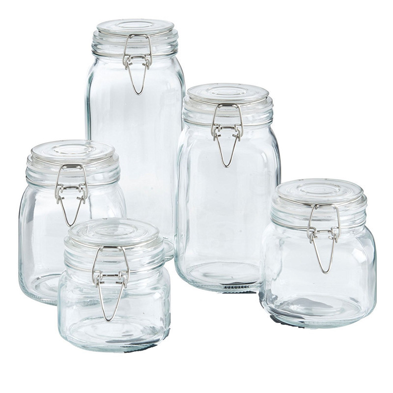 Food Glass Mason Jar with Lock Hinged Clip Sealing Lid