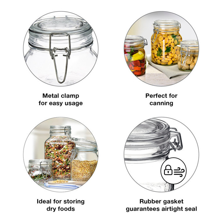 Food Glass Mason Jar with Lock Hinged Clip Sealing Lid