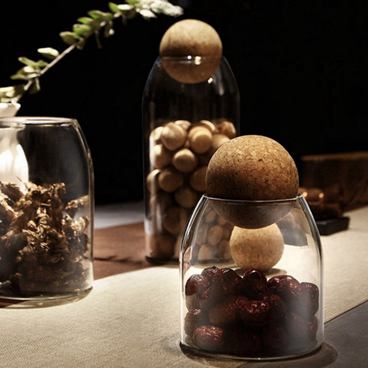 Food Glass jar Wooden lid 200ml 300ml 500ml airtigh Glass Jar container With Bamboo Lid