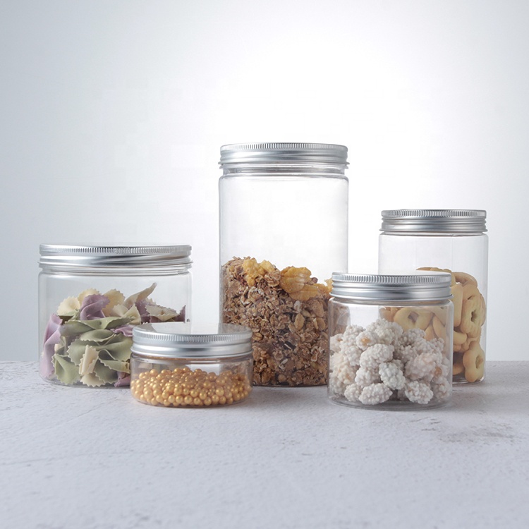 Food Grade 100ml 120ml 150ml 200ml 250ml Cosmetic Packaging Clear PET Plastic Cream Jar with aluminium lids