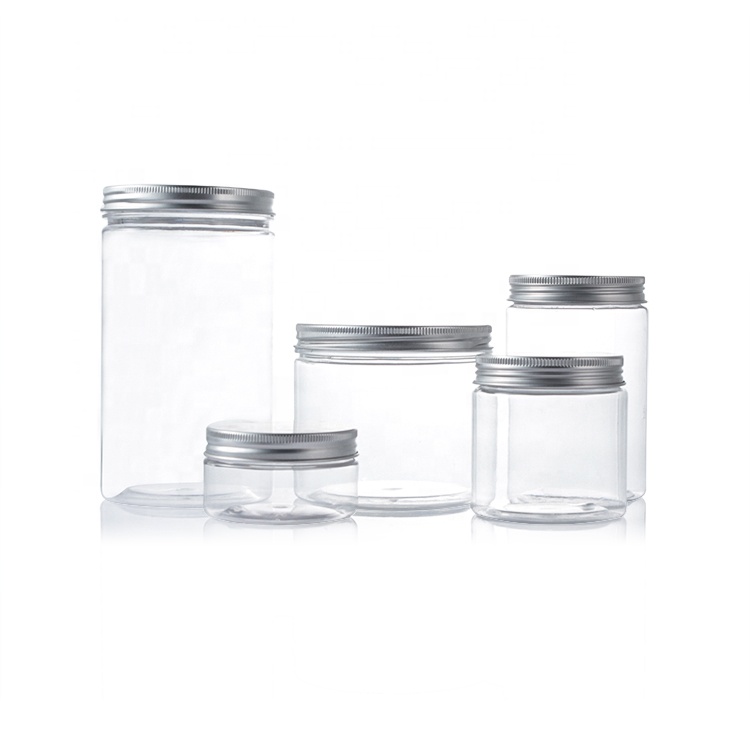 Food Grade 100ml 120ml 150ml 200ml 250ml Cosmetic Packaging Clear PET Plastic Cream Jar with aluminium lids