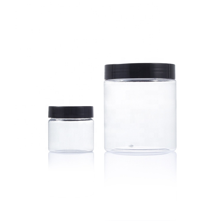 Food Grade 100ml 120ml 150ml 200ml 250ml Cosmetic Packaging Clear PET Plastic Cream Jar with aluminium lids