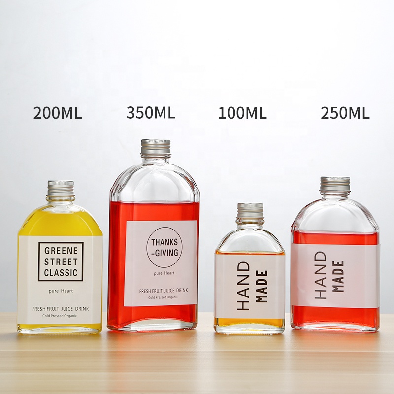 Food Grade 100ml Clear Flat Square Shape Glass Fruit Wine Liquor Bottle With Screw Cap