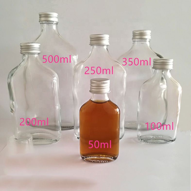 Food Grade 100ml Mini Flat Flask Glass Liquor Wine Glass Bottle For Whisky Rum Gin