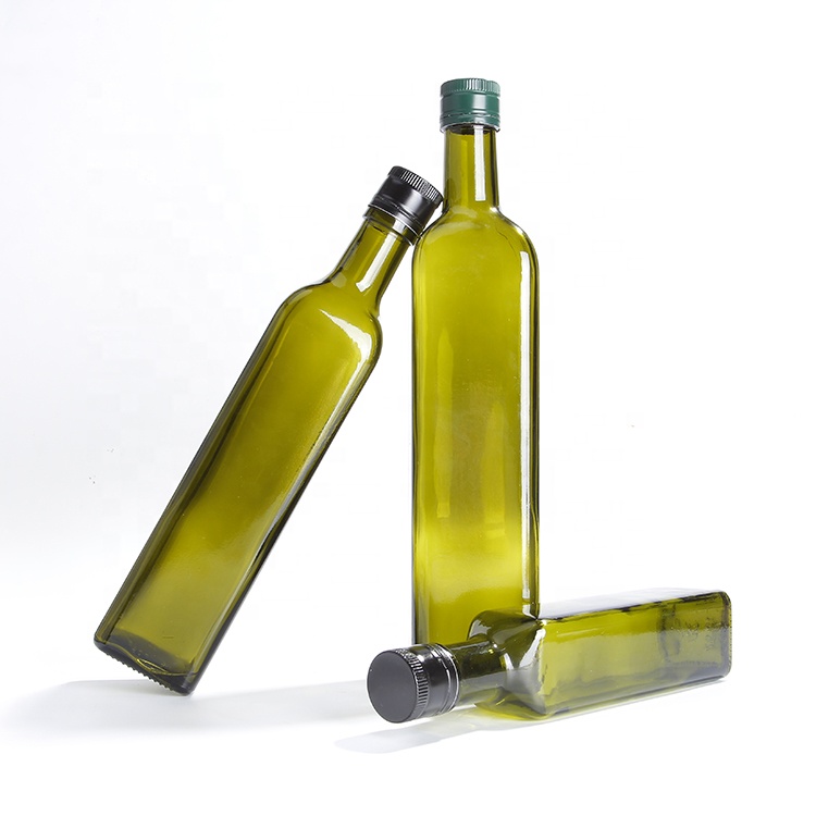 Food Grade 250ml 500ml 750ml 1000ml Square Dark Green Glass Bottle Olive Oil Bottle With Screw Cap