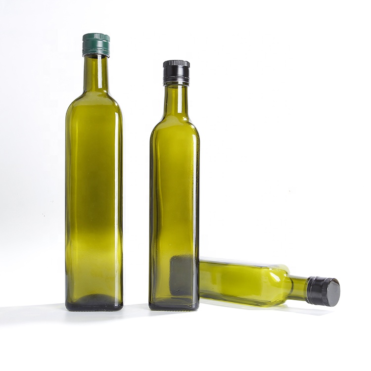 Food Grade 250ml 500ml 750ml 1000ml Square Dark Green Glass Bottle Olive Oil Bottle With Screw Cap