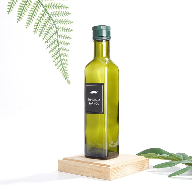Food Grade 250ml 500ml 750ml 1000ml Square Dark Green Glass Bottle Olive Oil Bottle With Screw Cap