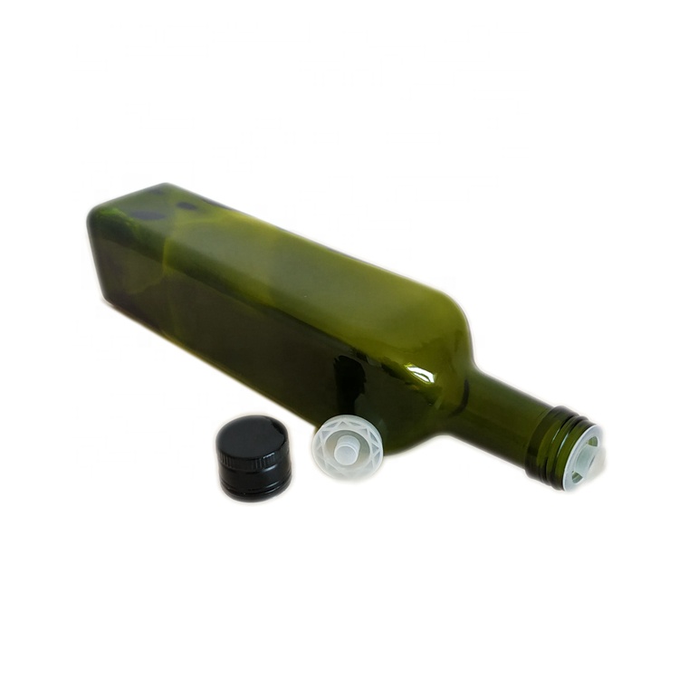 Food Grade 250ml 500ml 750ml 1000ml Square Dark Green Marasca Glass Bottle Olive Oil Bottle 500ml Antique Green Round Olive oil