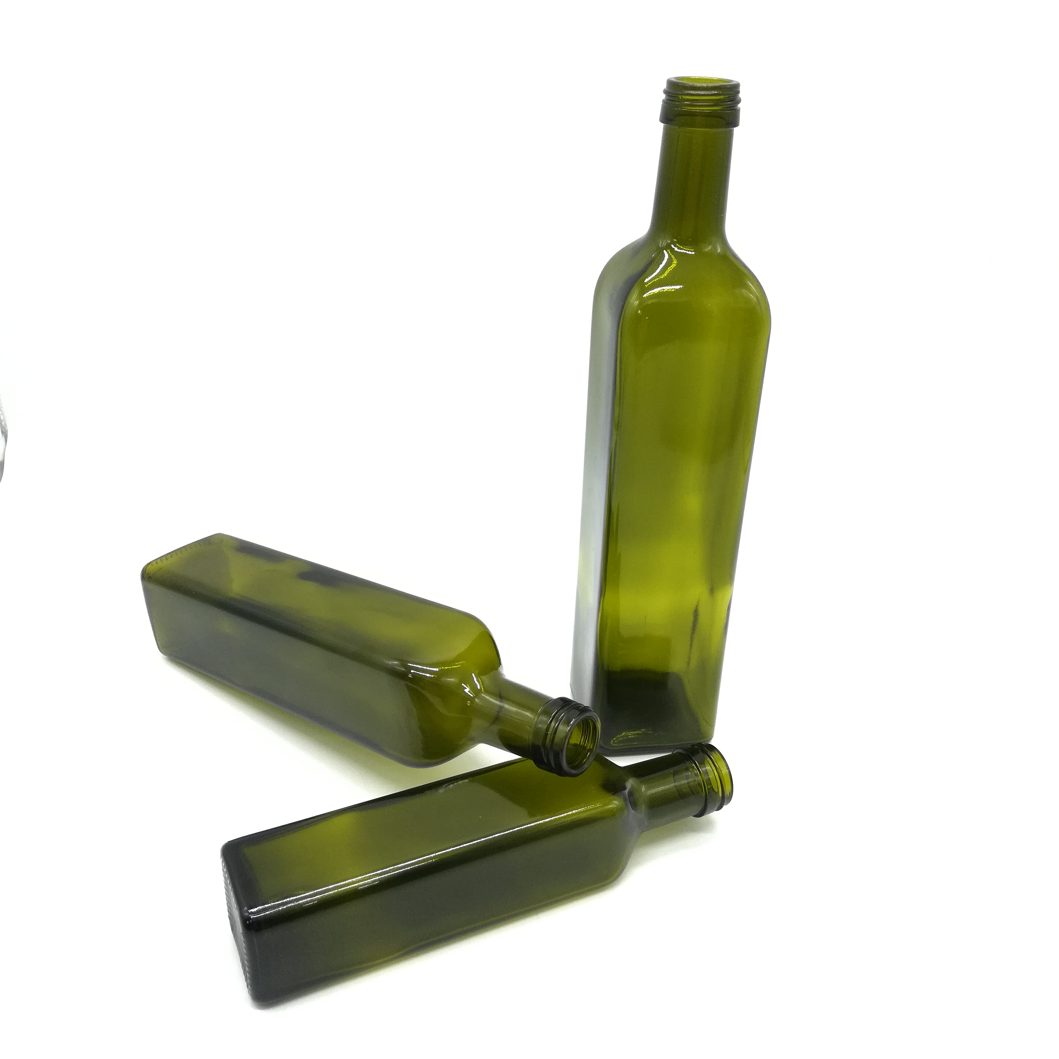 Food Grade 250ml 500ml 750ml 1000ml Square Dark Green Marasca Glass Bottle Olive Oil Bottle
