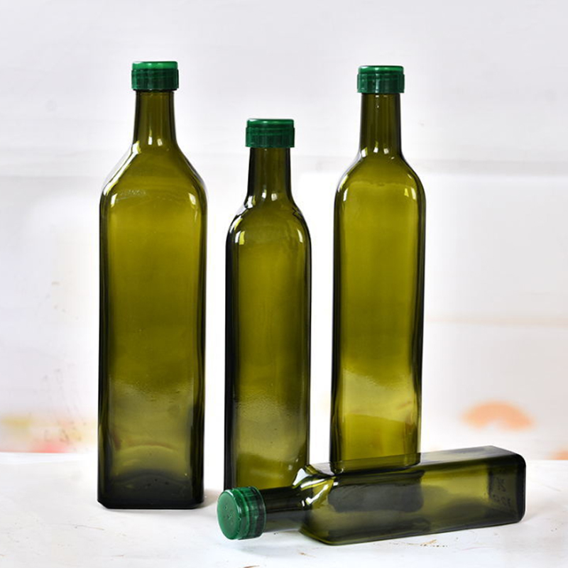 Food Grade 250ml 500ml 750ml 1000ml Square Dark Green Marasca Glass Bottle Olive Oil Bottle