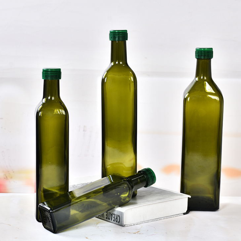 Food Grade 250ml 500ml 750ml 1000ml Square Dark Green Marasca Glass Bottle Olive Oil Bottle