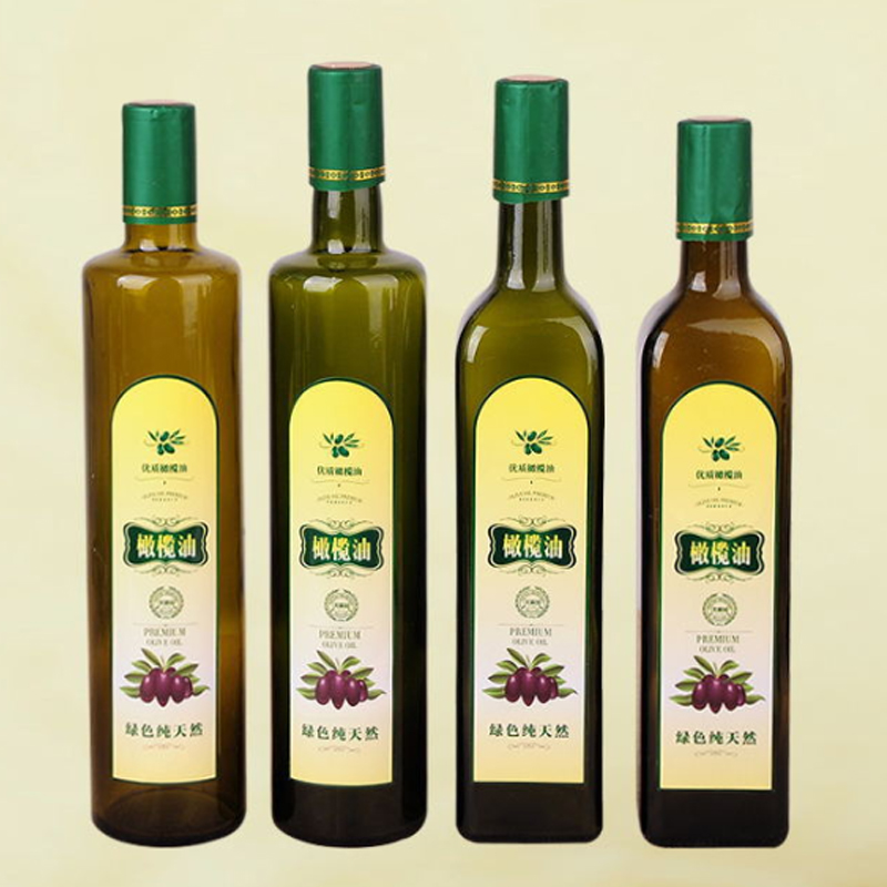 Food Grade 250ml 500ml 750ml 1000ml Square Dark Green Marasca Glass Bottle Olive Oil Bottle