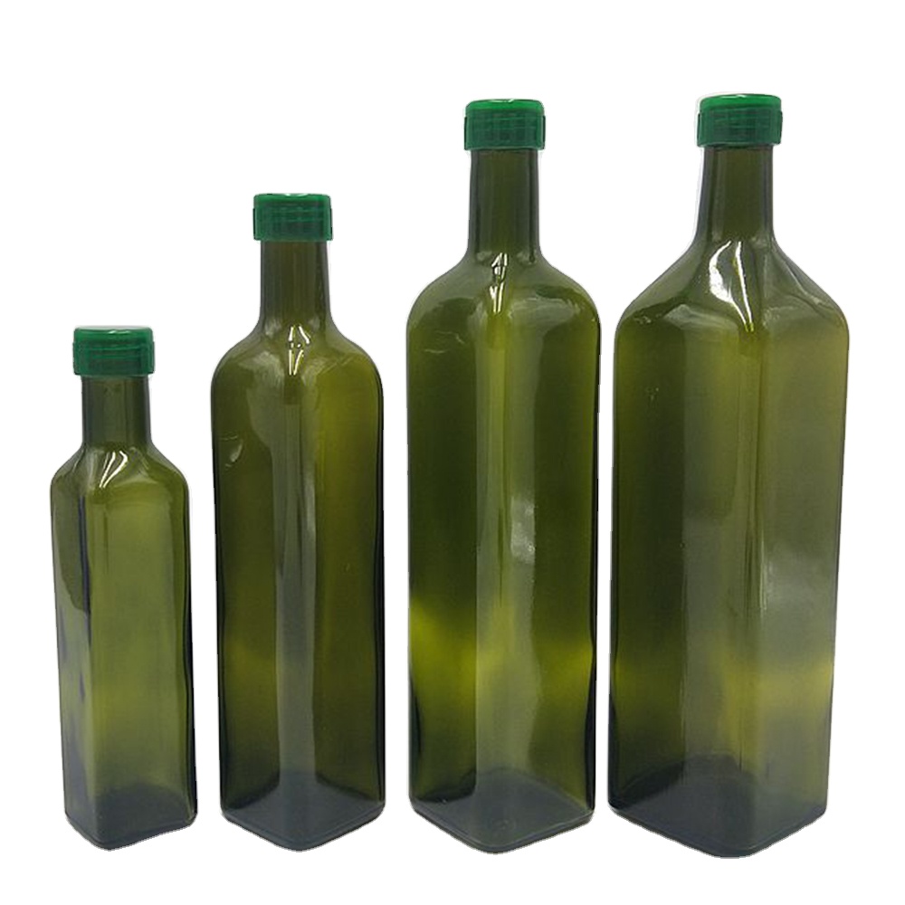 Food Grade 250ml 500ml 750ml 1L Empty Square Antique Green Marasca Glass Bottle For Olive Oil