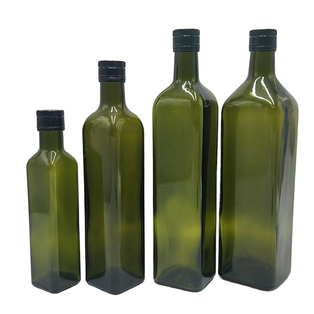 Food Grade 250ml 500ml 750ml 1L Empty Square Antique Green Marasca Glass Bottle For Olive Oil