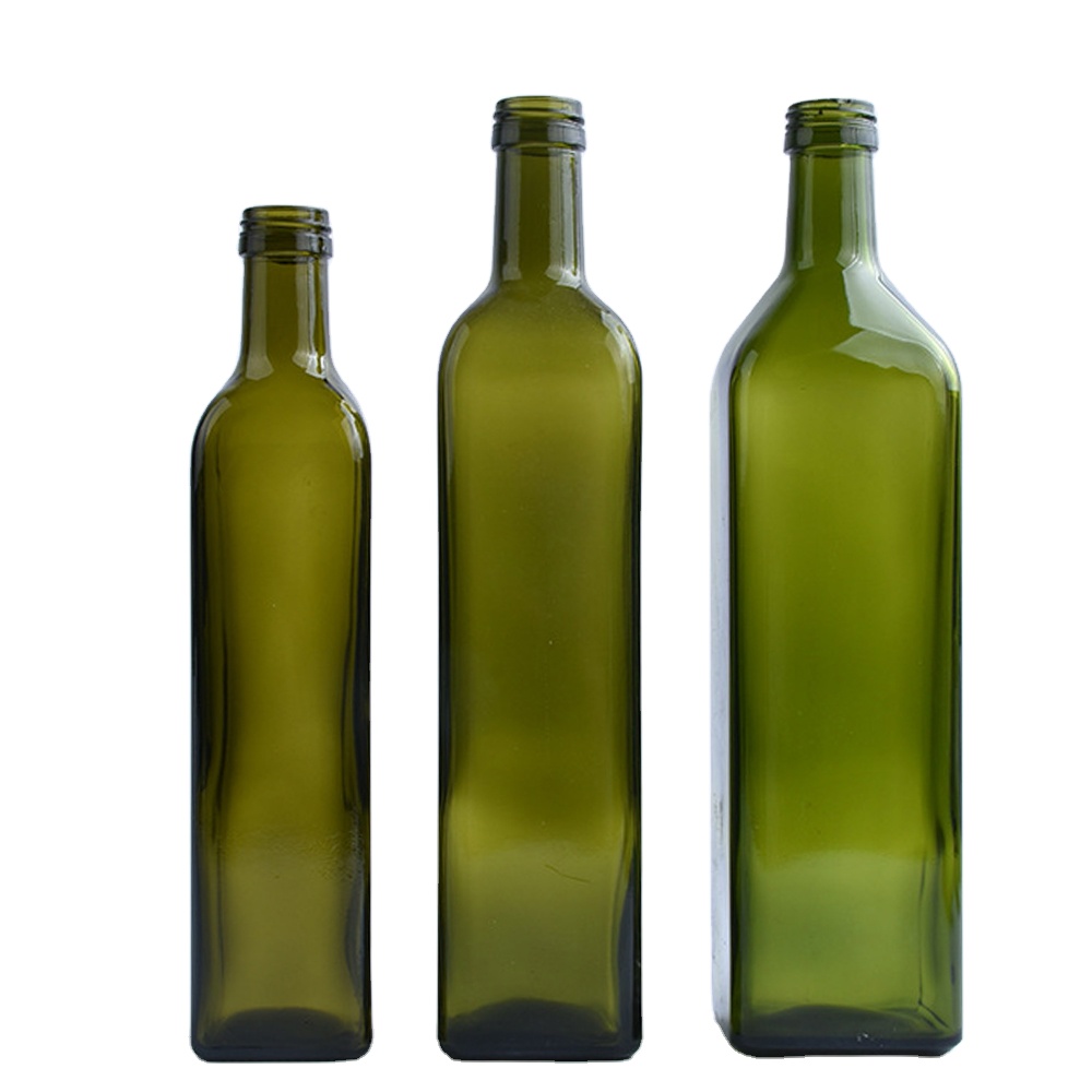 Food Grade 250ml 500ml 750ml 1L Empty Square Antique Green Marasca Glass Bottle For Olive Oil