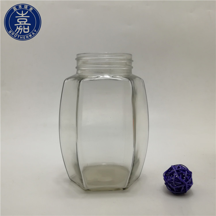 Food Grade 350ml 500ml Oval Hexagon Glass Jar For Honey Jam Food