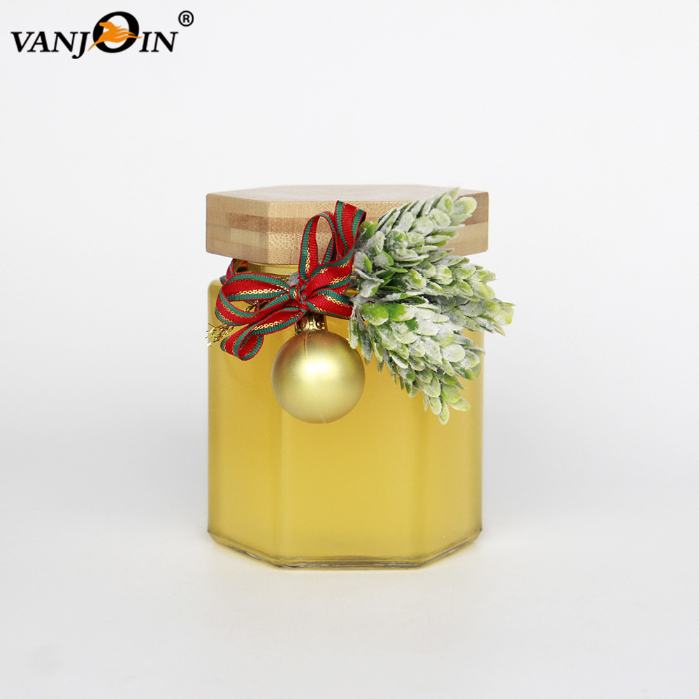 Food Grade 4oz 6oz Clear Glass Food Container Honey Jar With Wood Lid