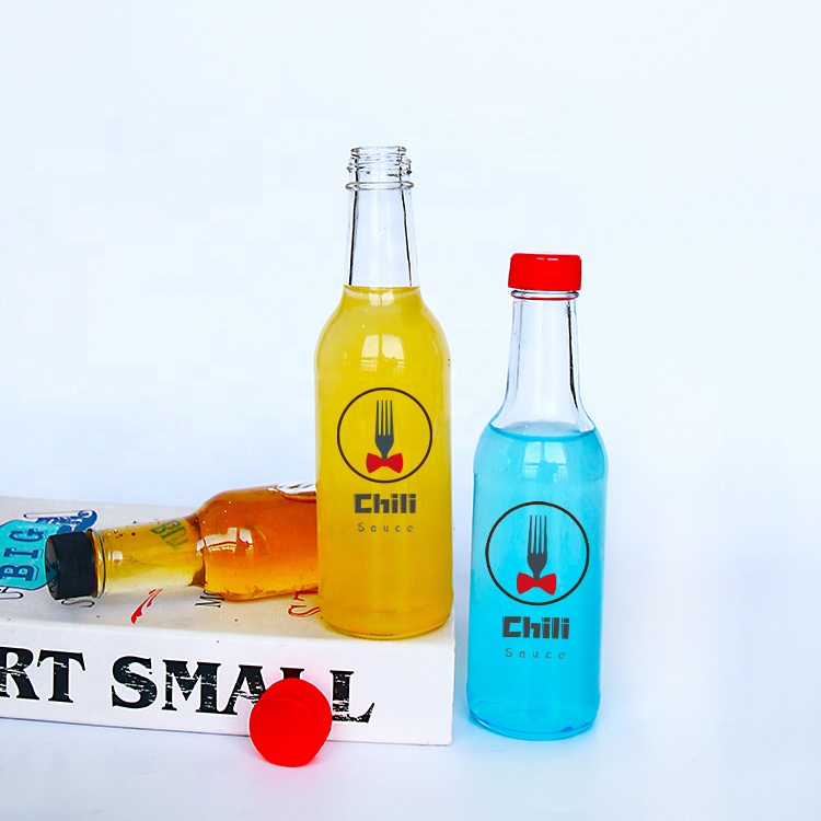 Food Grade 5oz 8oz Round Clear Woozy Empty Chili Sauce Vinegar Glass Bottles With Plastic Screw Cap
