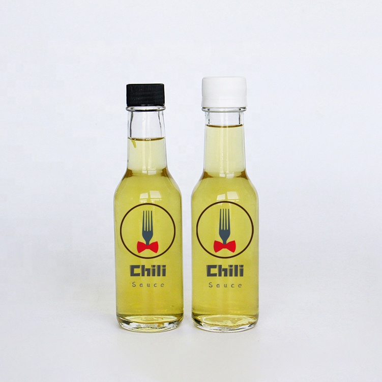 Food Grade 5oz 8oz Round Clear Woozy Empty Chili Sauce Vinegar Glass Bottles With Plastic Screw Cap