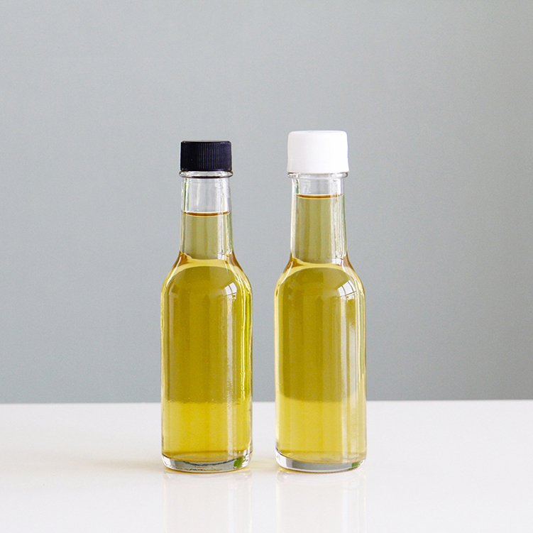 Food Grade 5oz 8oz Round Clear Woozy Empty Chili Sauce Vinegar Glass Bottles With Plastic Screw Cap