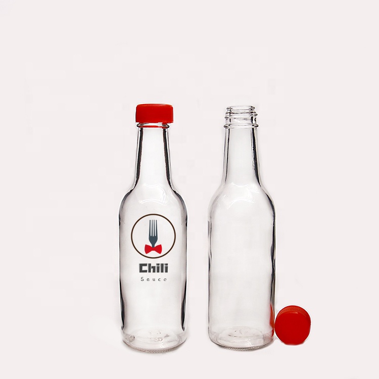Food Grade 5oz 8oz Round Clear Woozy Empty Chili Sauce Vinegar Glass Bottles With Plastic Screw Cap