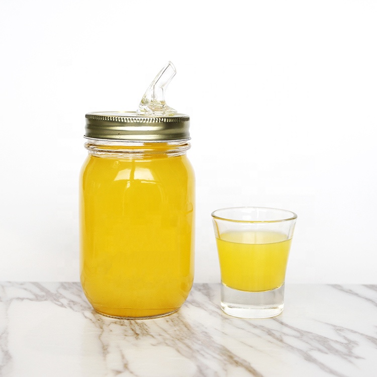 Food Grade 750ml Bottle 24oz Glass Moonshine Packaging Mason Jars With Free Flow Pourer Spout Lid