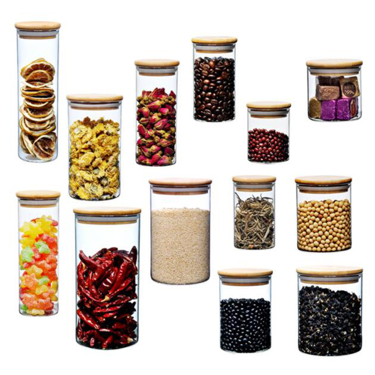 Food Grade Acacia Wood Seal Lid Airtight Glass Jar Food Storage Jar With Lid Lid