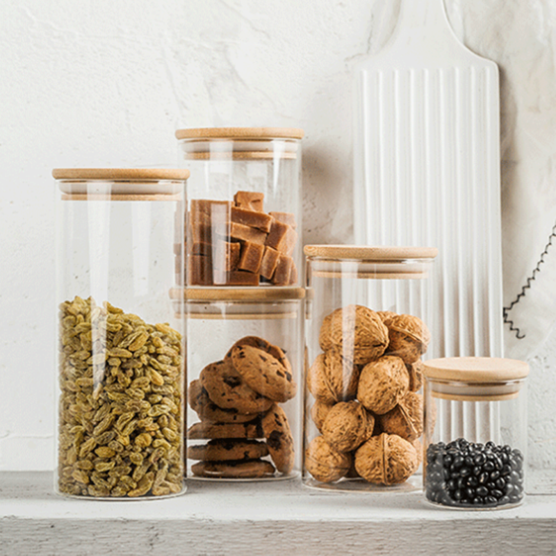 Food Grade Acacia Wood Seal Lid Glass Jar Food Jar With Lid, Glass Storage Jars Airtight Lid