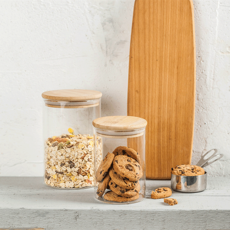 Food Grade Acacia Wood Seal Lid Glass Jar Food Jar With Lid, Glass Storage Jars Airtight Lid