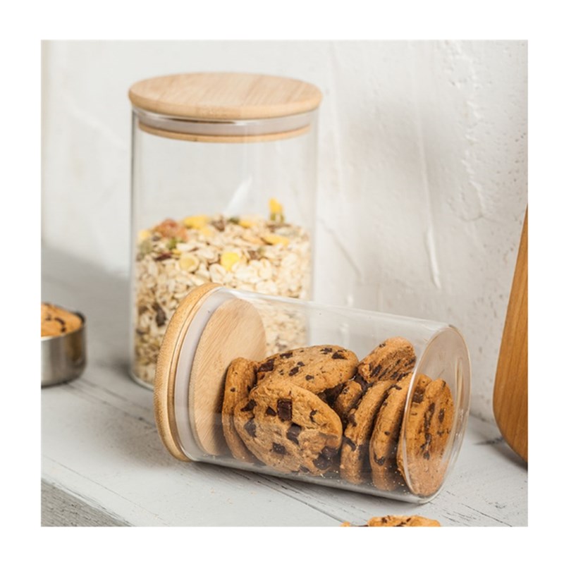 Food Grade Acacia Wood Seal Lid Glass Jar Food Jar With Lid, Glass Storage Jars Airtight Lid