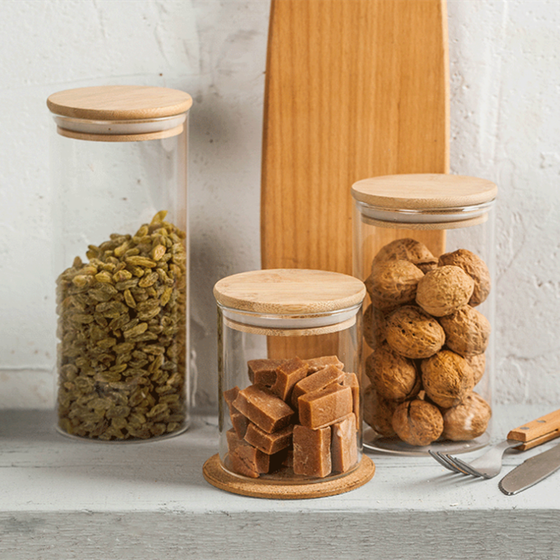 Food Grade Acacia Wood Seal Lid Glass Jar Food Jar With Lid, Glass Storage Jars Airtight Lid