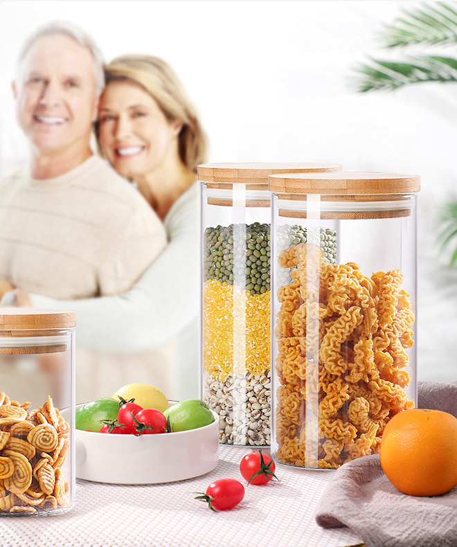 Food Grade Acacia Wood Seal Lid Glass Jar Food Jar With Lid, Glass Storage Jars Airtight Lid
