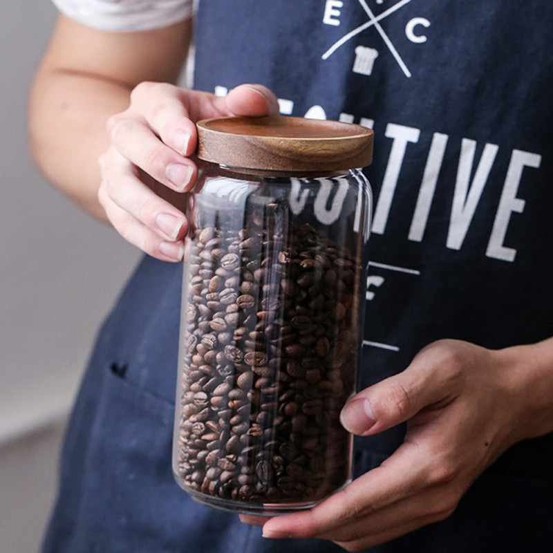 Food Grade Acacia Wood Seal Lid Glass Jar Food Jar With Lid, Glass Storage Jars Airtight Lid