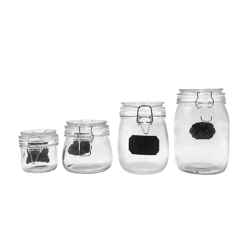 Food Grade Airtight Glass storage Jam Jar/Pickle Jar with Stainless Steel metal Clip 500ml