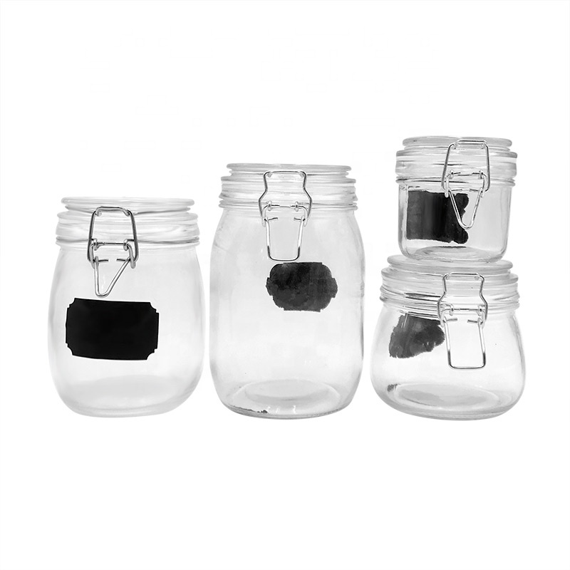 Food Grade Airtight Glass storage Jam Jar/Pickle Jar with Stainless Steel metal Clip 500ml