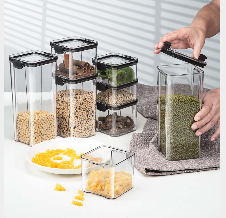 Food-Grade Clear Plastic Cereal Food Storage Containers With Easy-Locking Seal Lids For Kitchen Pantry Dry Food Grains